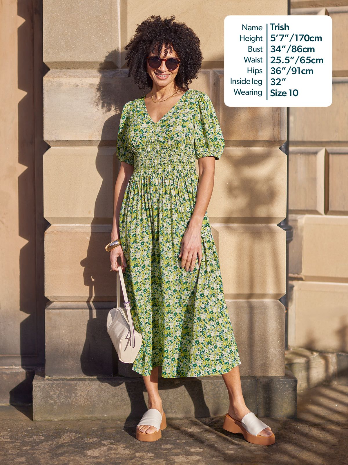 Maddie Short Blouson Sleeve Dress - Green Micro Floral Print