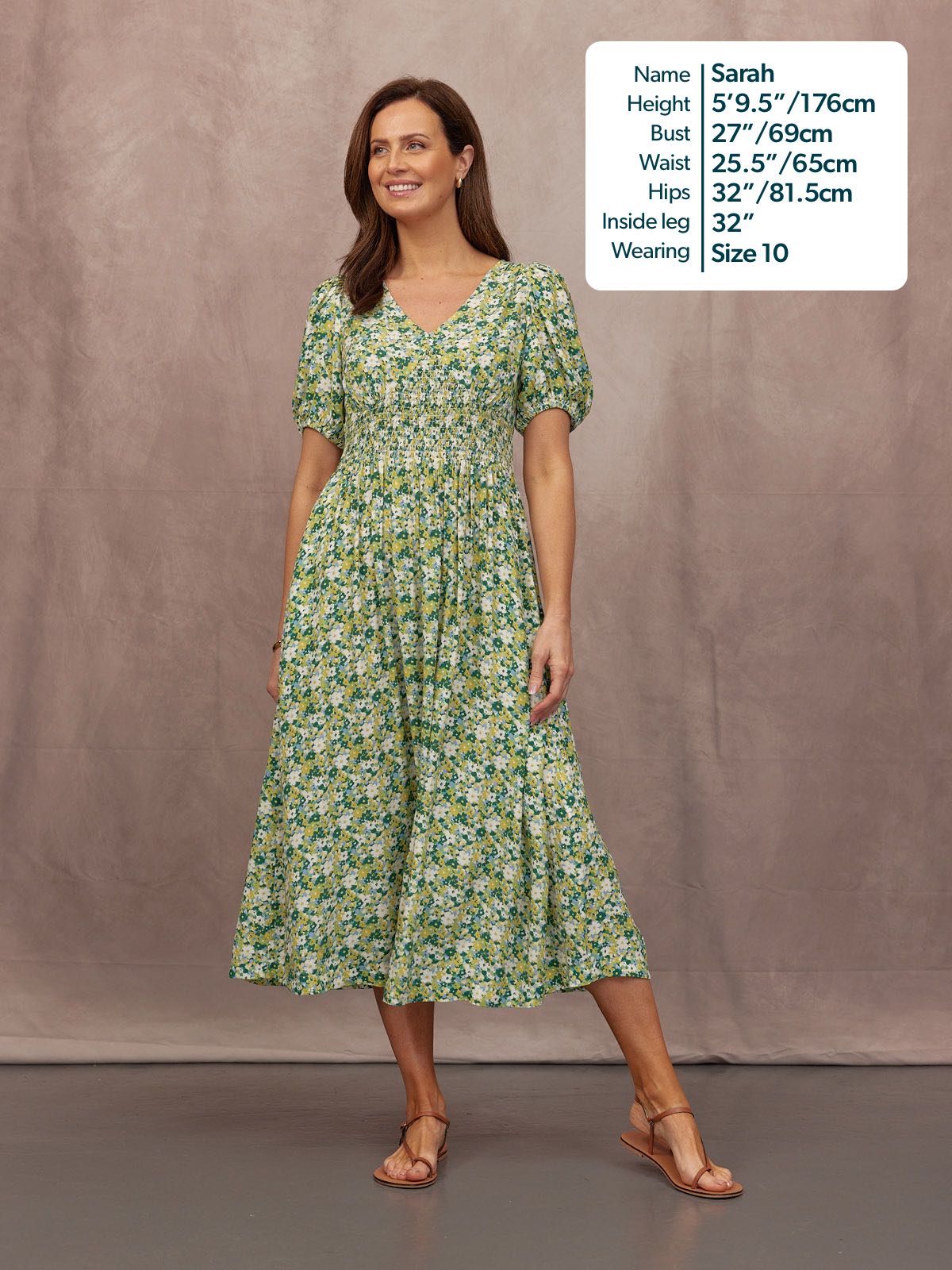 Maddie Short Blouson Sleeve Dress - Green Micro Floral Print