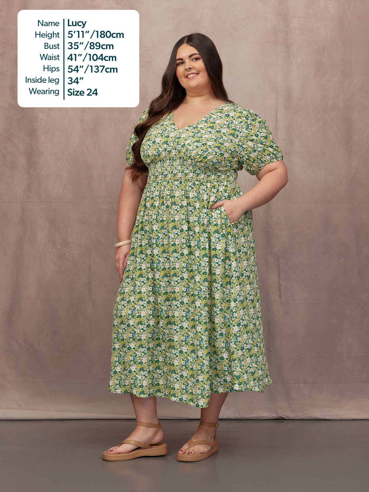 Maddie Short Blouson Sleeve Dress - Green Micro Floral Print