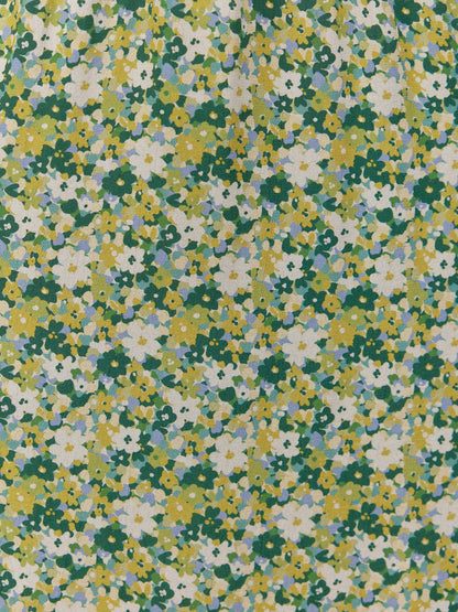 Maddie Short Blouson Sleeve Dress - Green Micro Floral Print