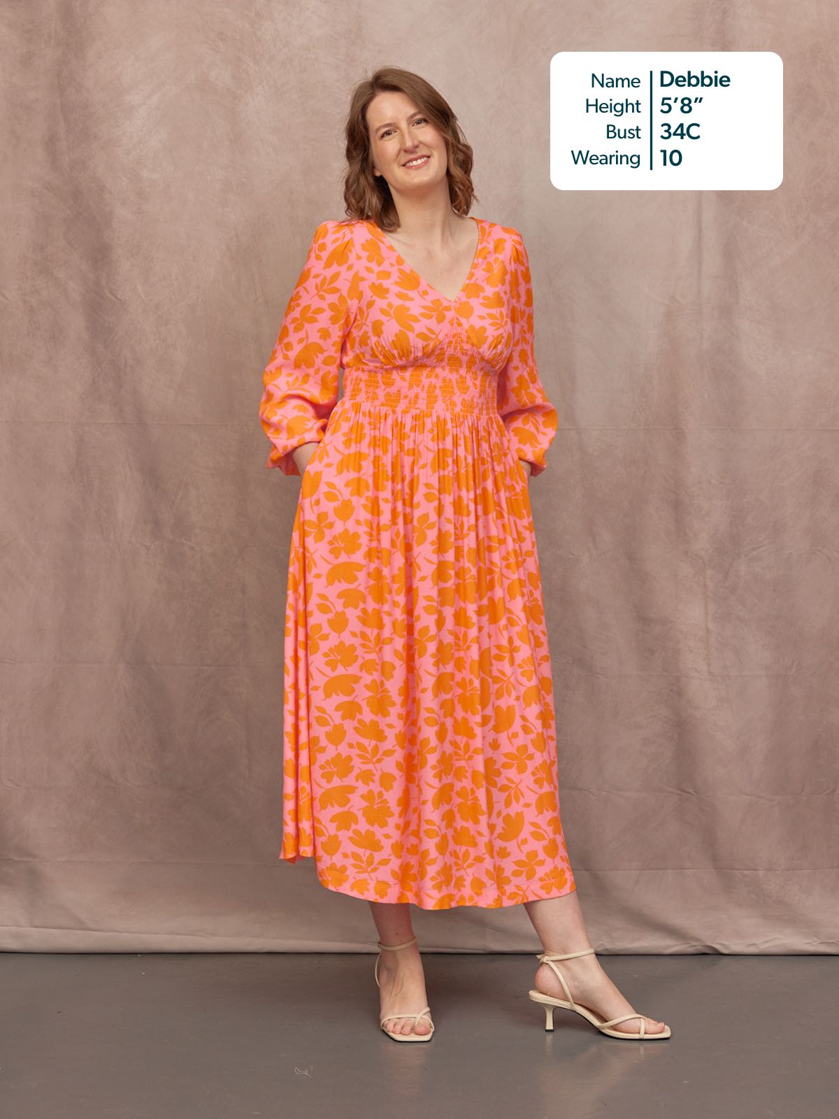 Maddie V-Neck Dress - Pink & Orange Floral Print