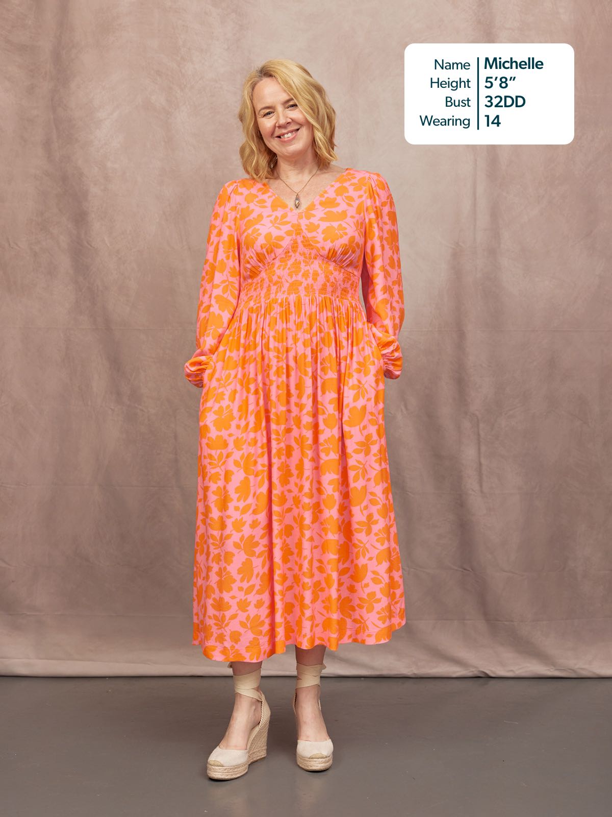Maddie V-Neck Dress - Pink & Orange Floral Print