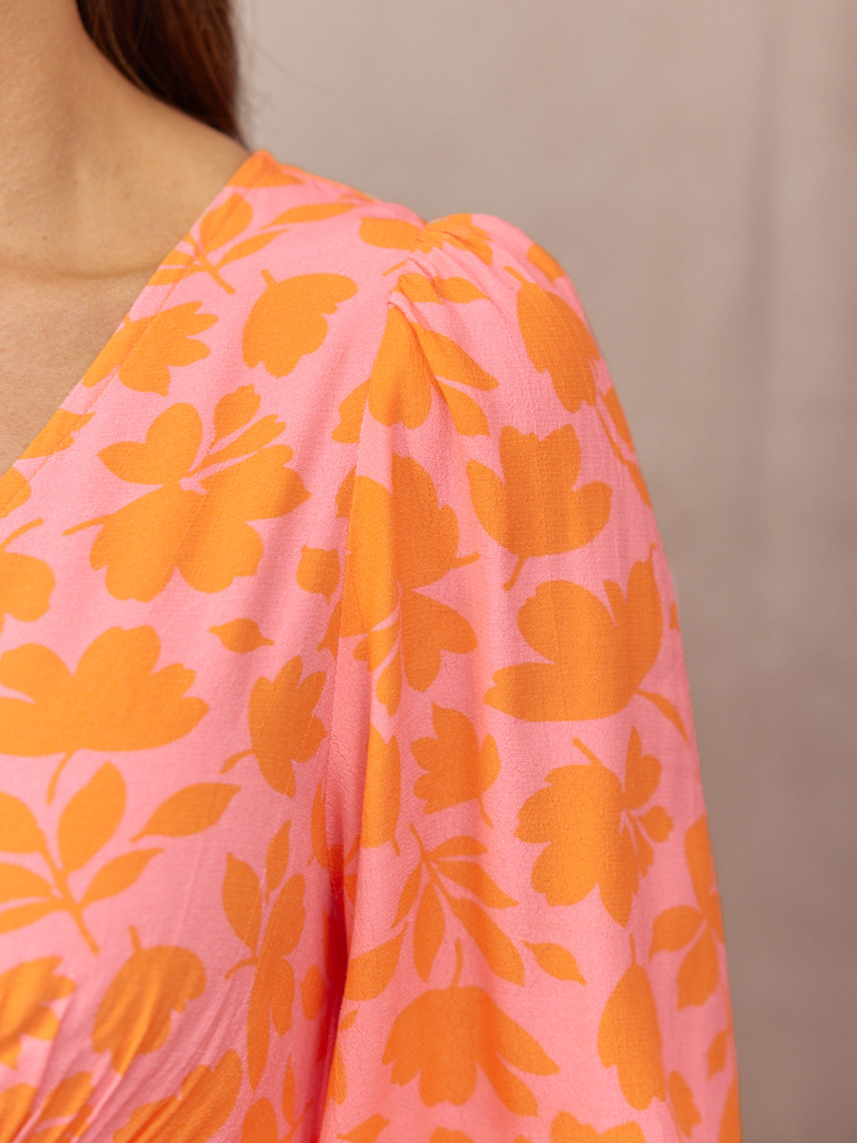 Maddie V-Neck Dress - Pink & Orange Floral Print