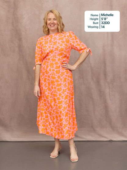 Sally Grace Tie Sleeve Dress - Pink & Orange Floral Print