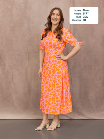 Sally Grace Tie Sleeve Dress - Pink & Orange Floral Print