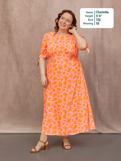 Sally Grace Tie Sleeve Dress - Pink & Orange Floral Print