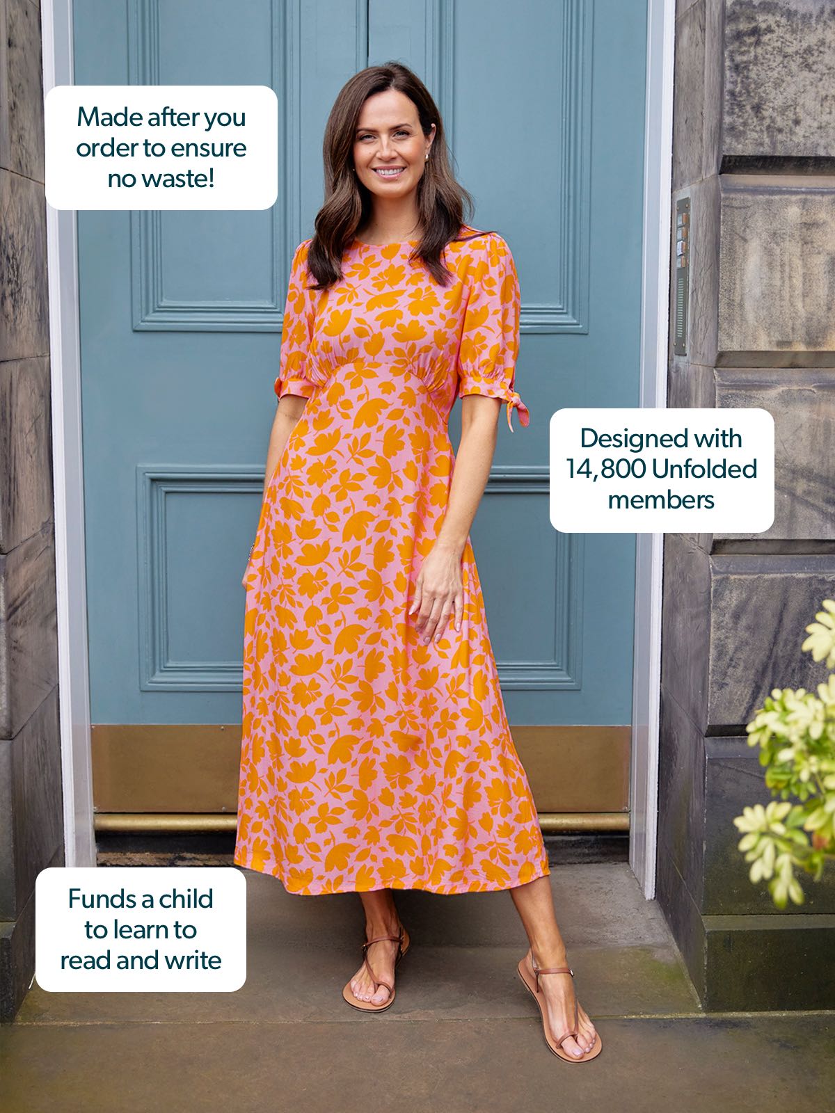 Sally Grace Tie Sleeve Dress - Pink & Orange Floral Print