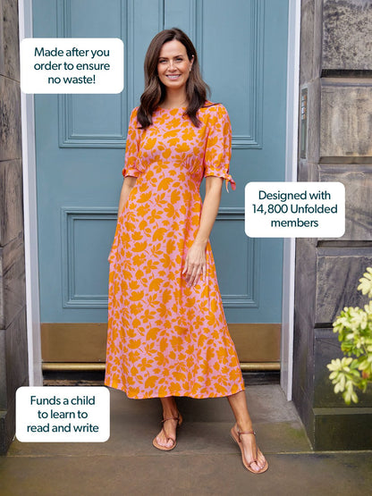 Sally Grace Tie Sleeve Dress - Pink & Orange Floral Print