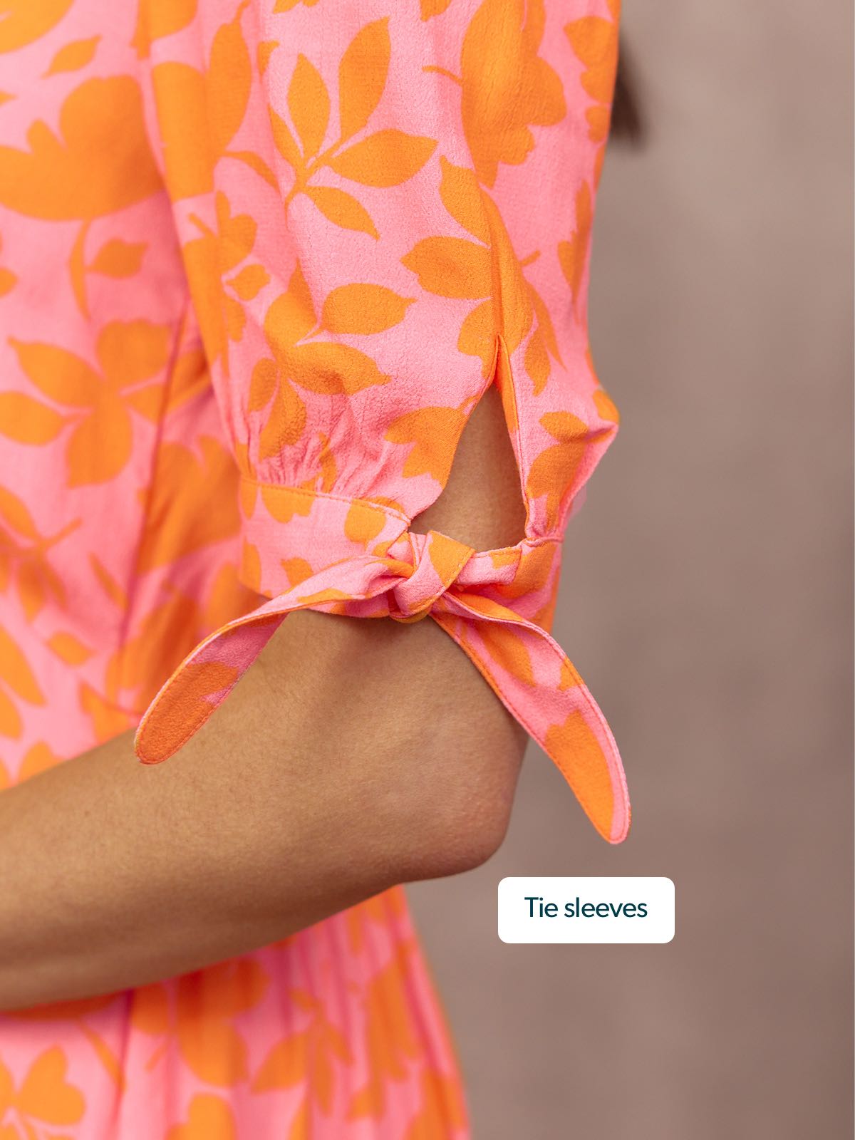 Sally Grace Tie Sleeve Dress - Pink & Orange Floral Print