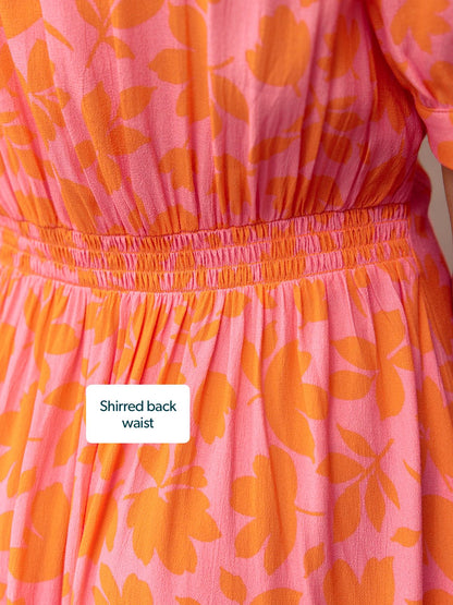 Sally Grace Tie Sleeve Dress - Pink & Orange Floral Print
