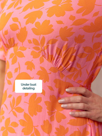 Sally Grace Tie Sleeve Dress - Pink & Orange Floral Print