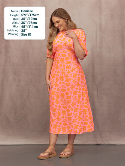 Sally Grace Tie Sleeve Dress - Pink & Orange Floral Print