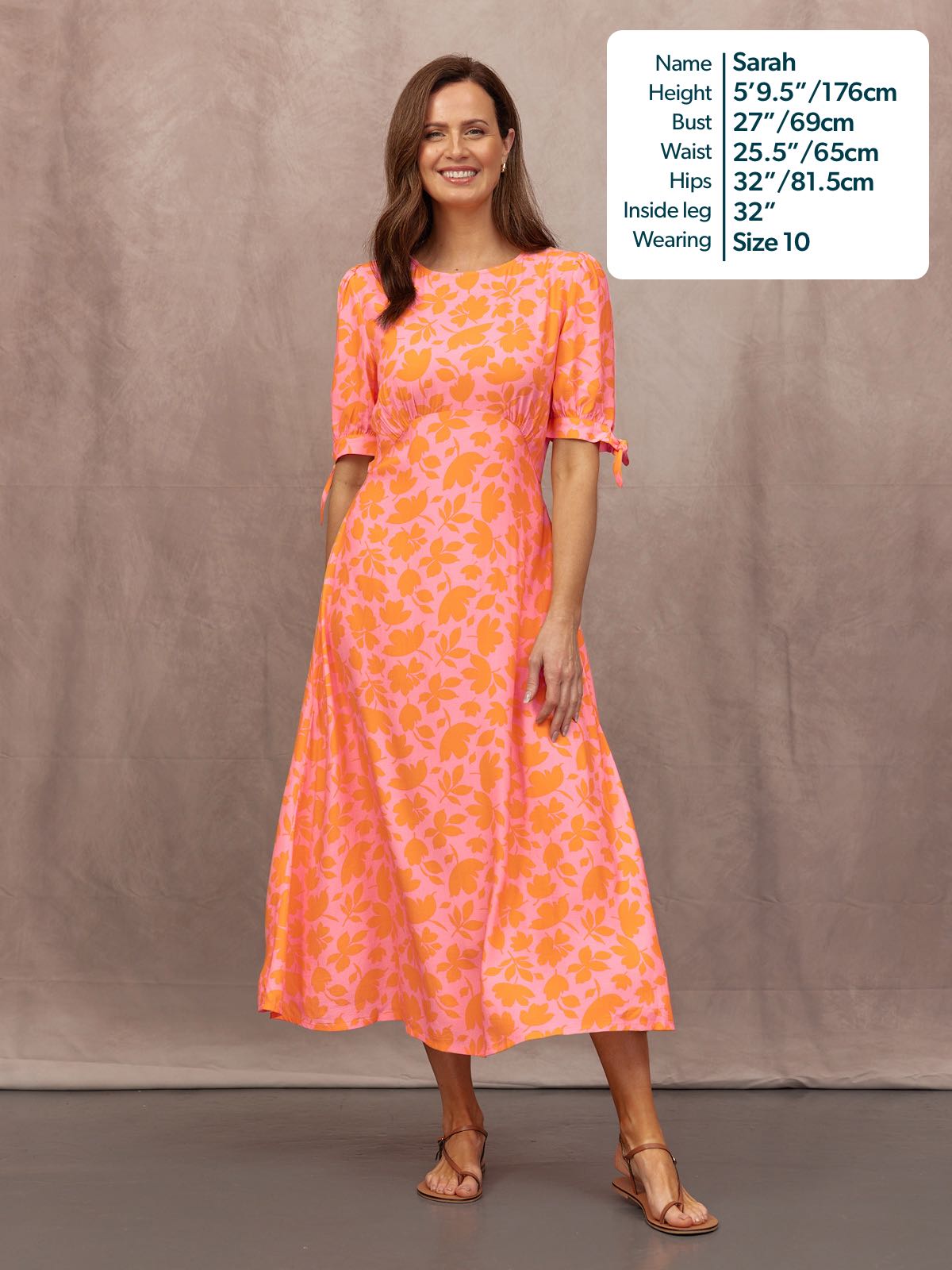 Sally Grace Tie Sleeve Dress - Pink & Orange Floral Print