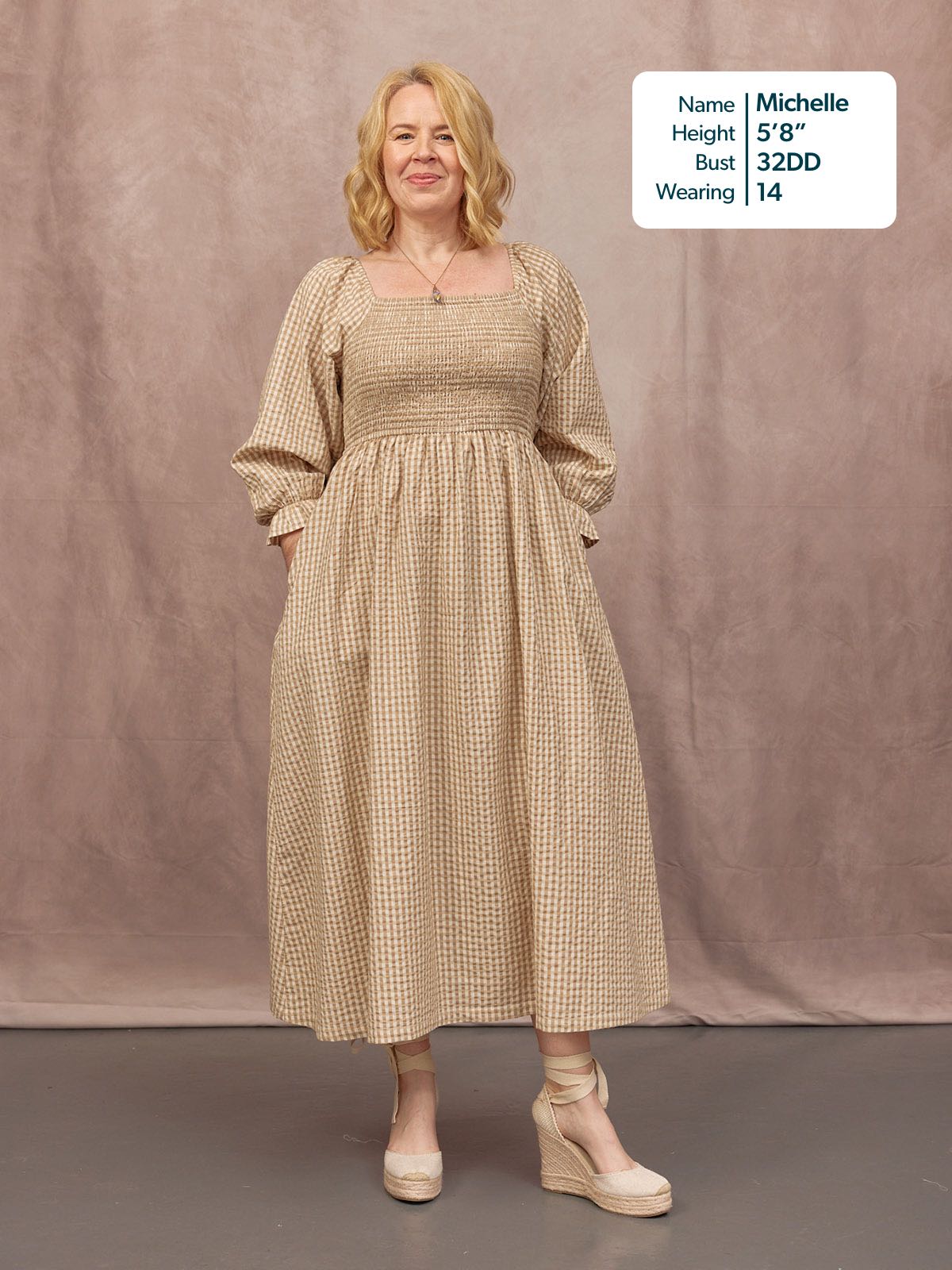 Sam Shirred Puff Sleeve Dress - Brown Gingham Print