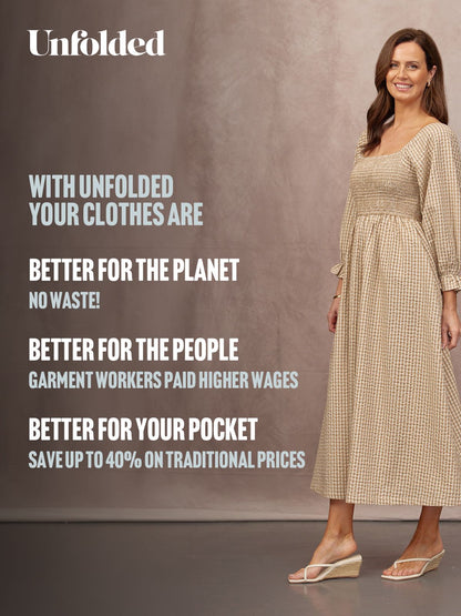 Sam Shirred Puff Sleeve Dress - Brown Gingham Print