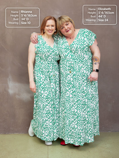 Susan Maxi Dress - White & Green Linear Print
