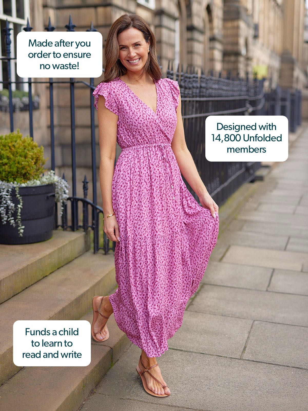 Susan Maxi Dress - Pink Dot Print