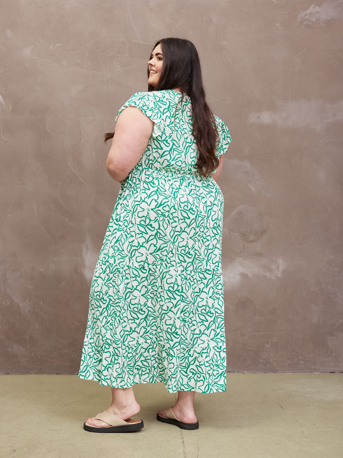 Susan Maxi Dress - White & Green Linear Print