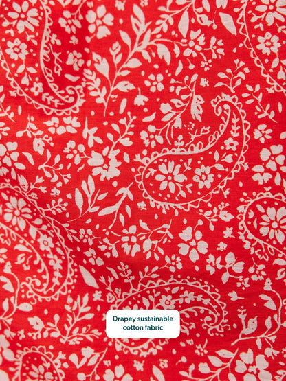 Cindy Kimono Sleeve Midi Dress - Red & Ecru Paisley Print