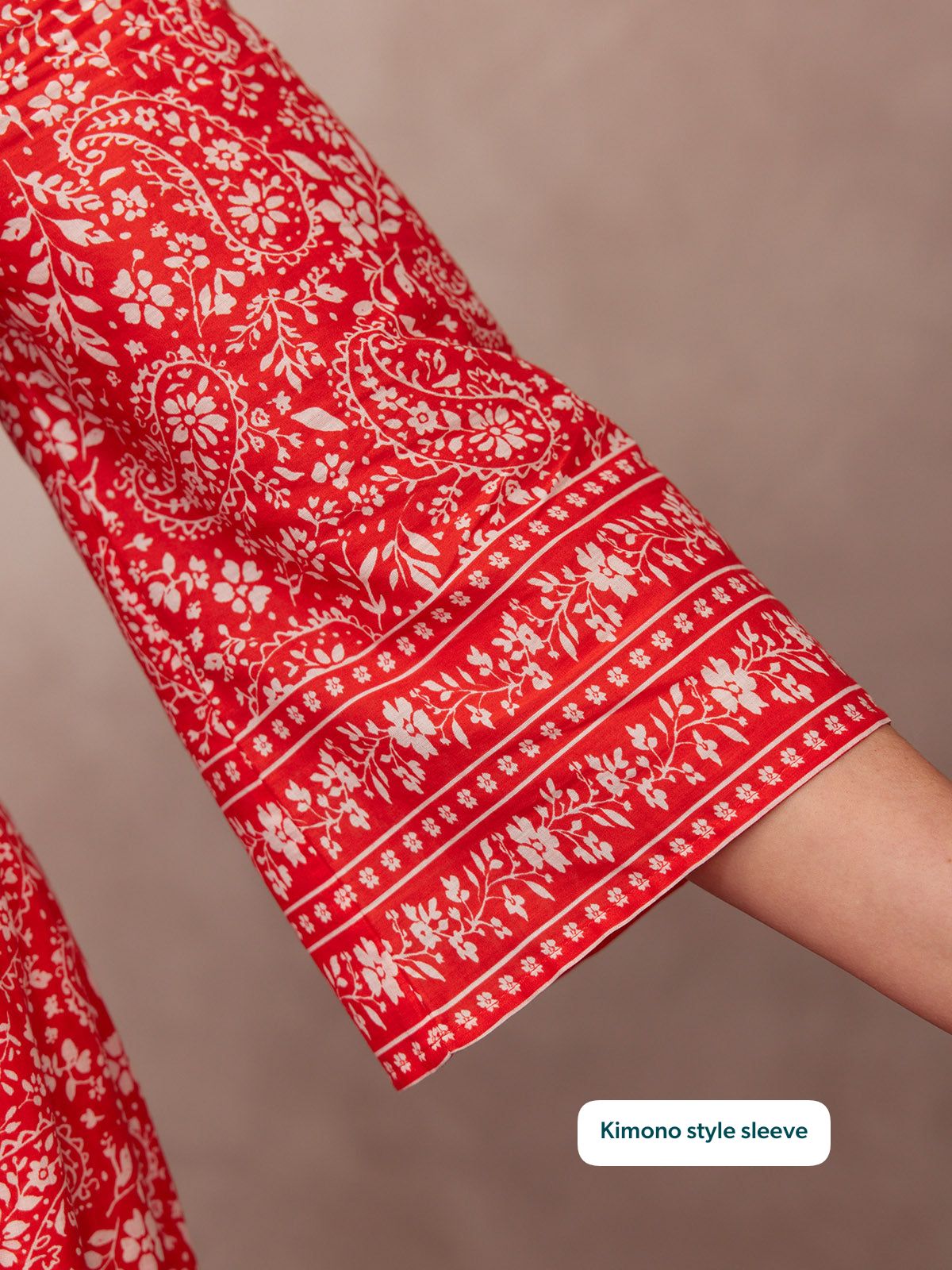 Cindy Kimono Sleeve Midi Dress - Red & Ecru Paisley Print