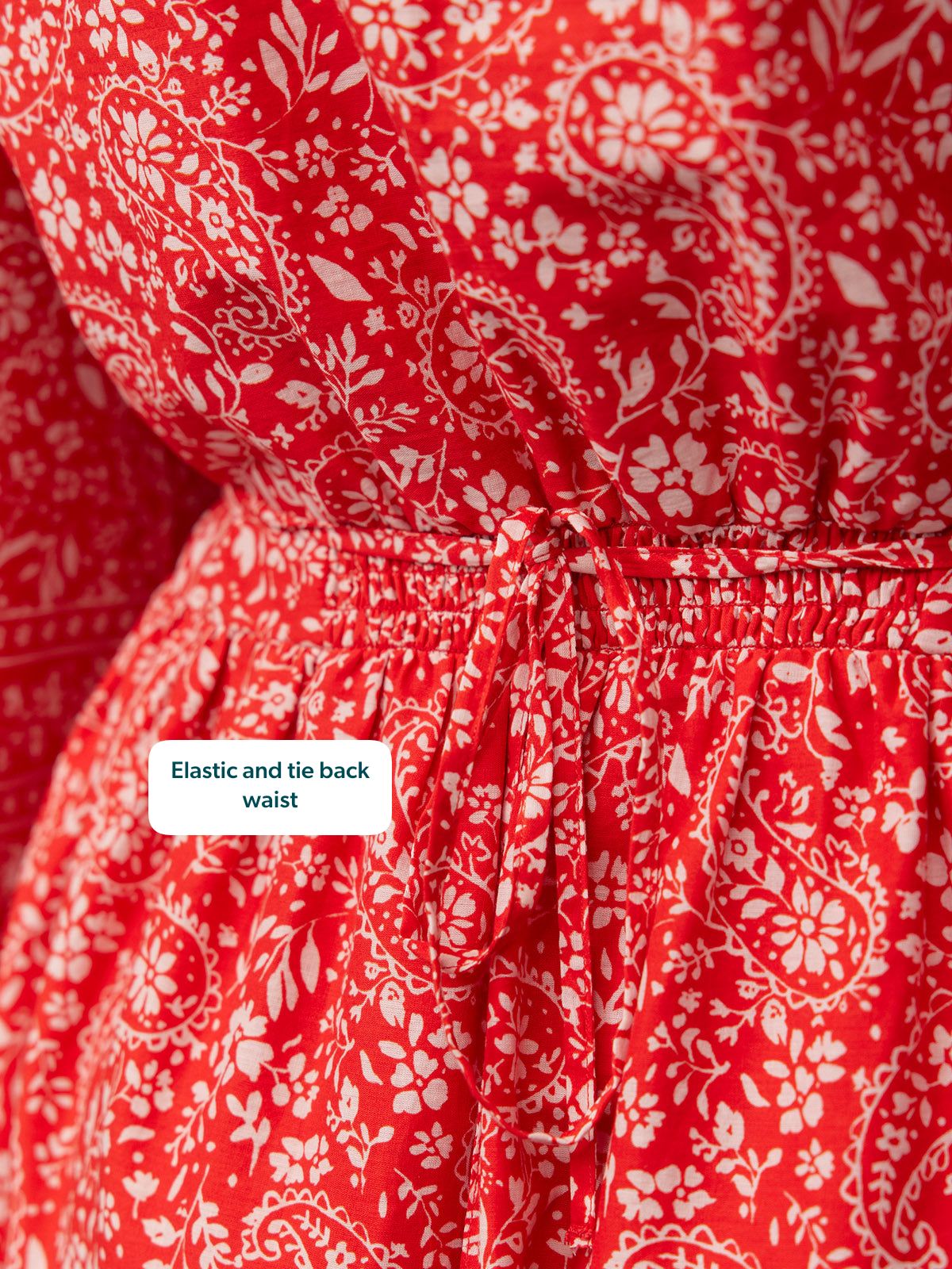 Cindy Kimono Sleeve Midi Dress - Red & Ecru Paisley Print