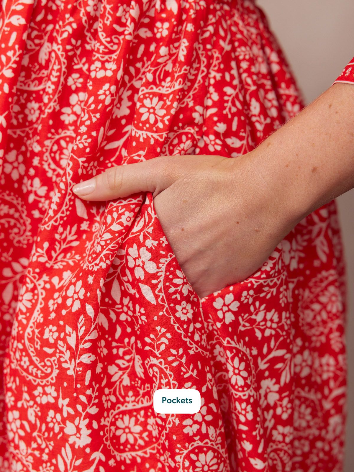 Cindy Kimono Sleeve Midi Dress - Red & Ecru Paisley Print