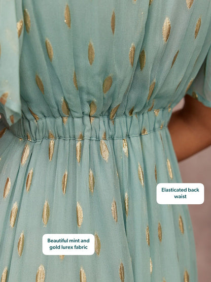 Helena Lurex Dress - Mint/Gold