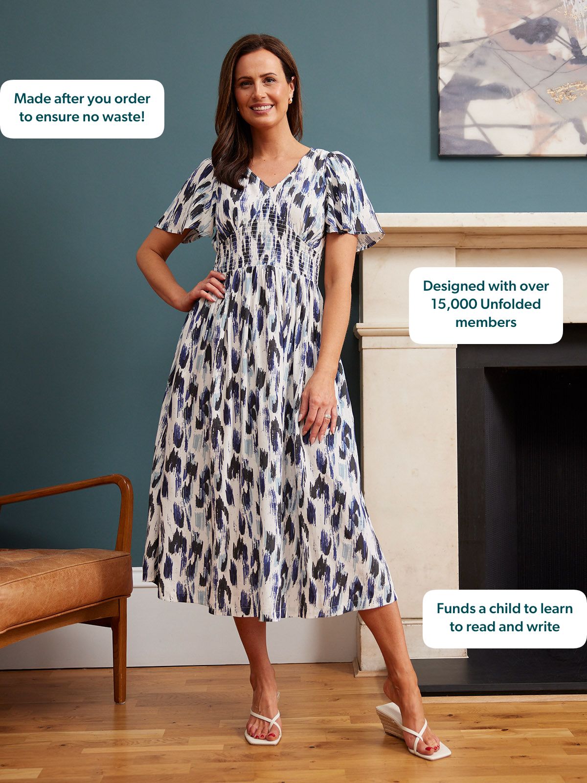 Maddie Short Sleeve Dress - Navy Ikat Print