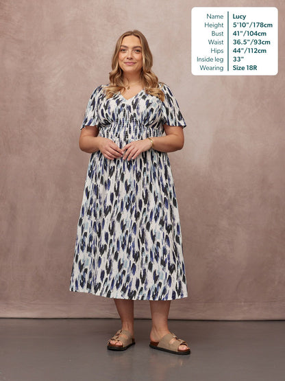 Maddie Short Sleeve Dress - Navy Ikat Print