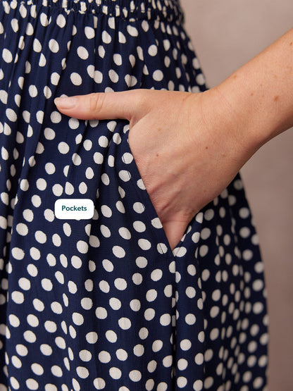 Maddie Short Sleeve Dress - Navy Polka Dot Print