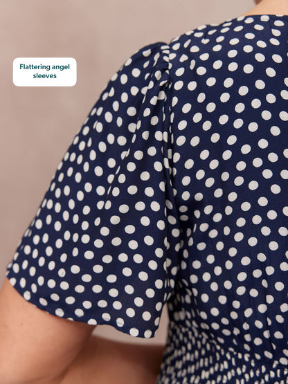 Maddie Short Sleeve Dress - Navy Polka Dot Print
