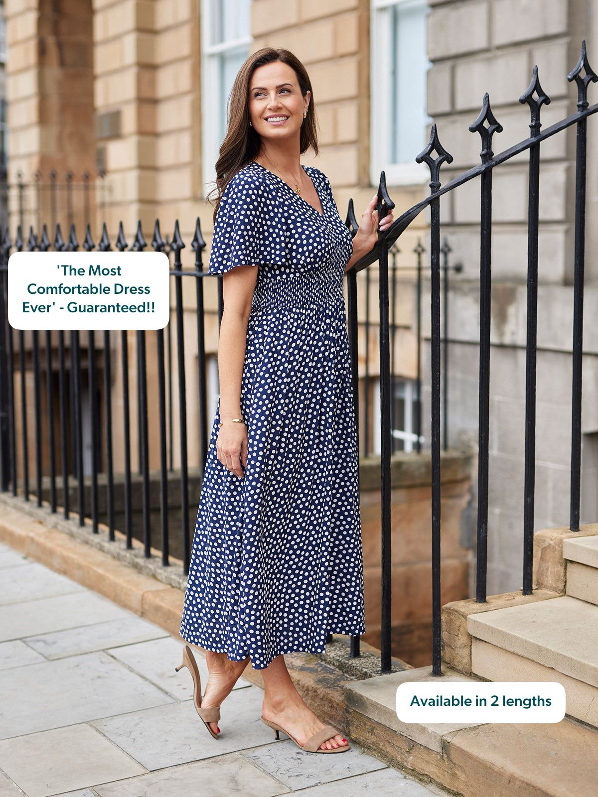 Maddie Short Sleeve Dress - Navy Polka Dot Print