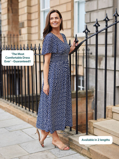 Maddie Short Sleeve Dress - Navy Polka Dot Print
