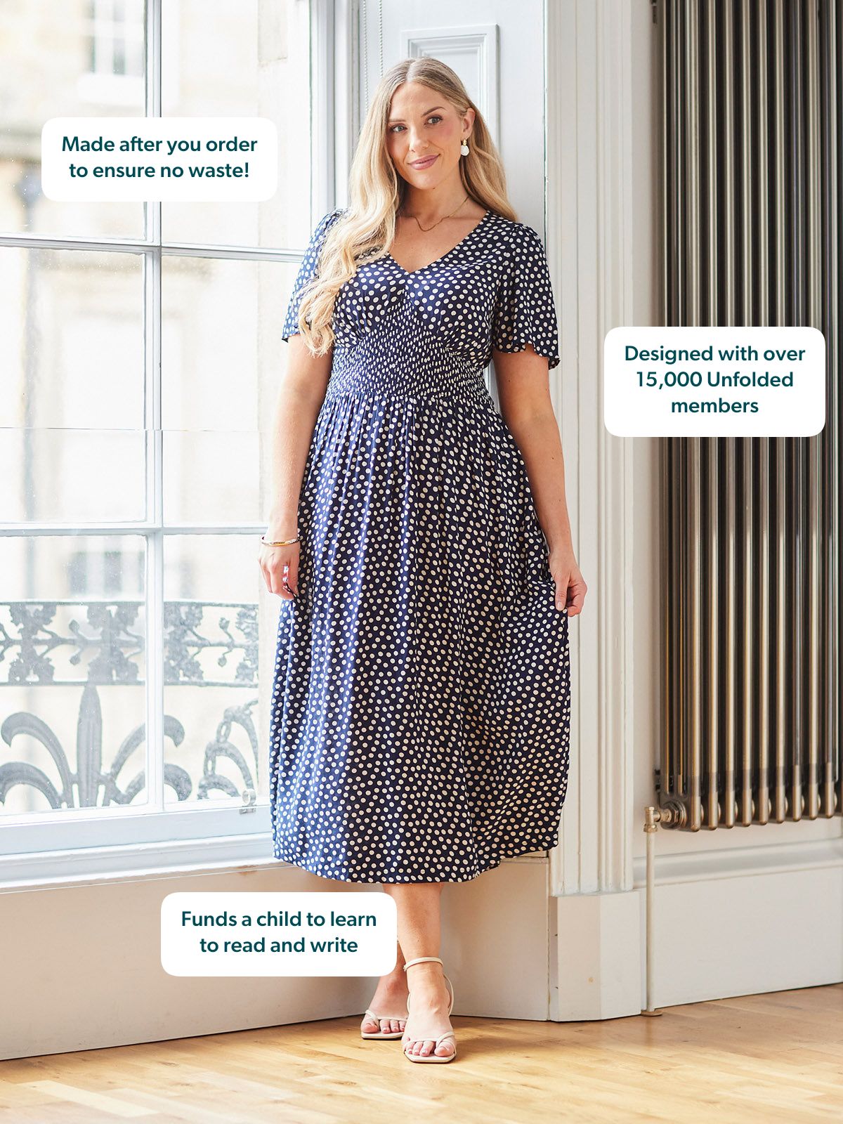 Maddie Short Sleeve Dress - Navy Polka Dot Print