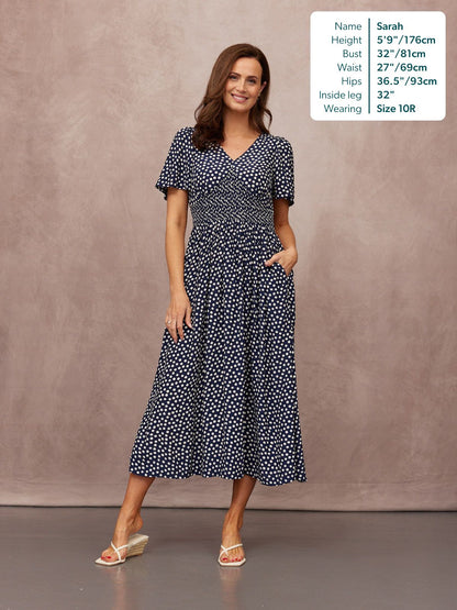 Maddie Short Sleeve Dress - Navy Polka Dot Print