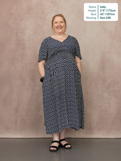 Maddie Short Sleeve Dress - Navy Polka Dot Print