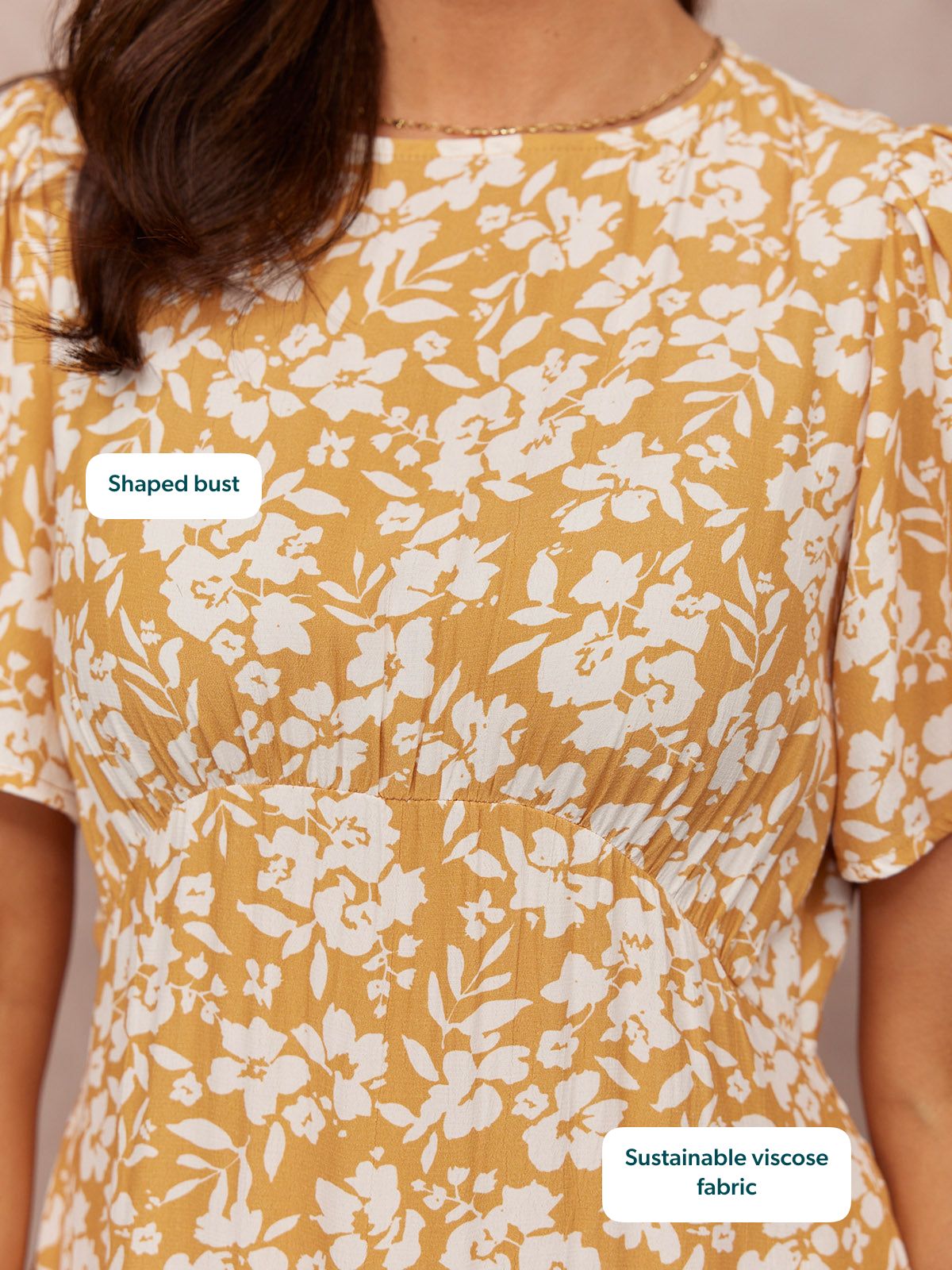 Rupali Angel Sleeve Tea Dress - Mustard & Ecru Floral Print