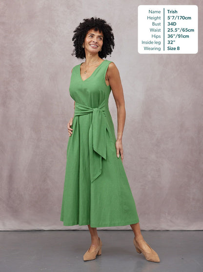 Ruth Sleeveless Tie Waist Dress - Green