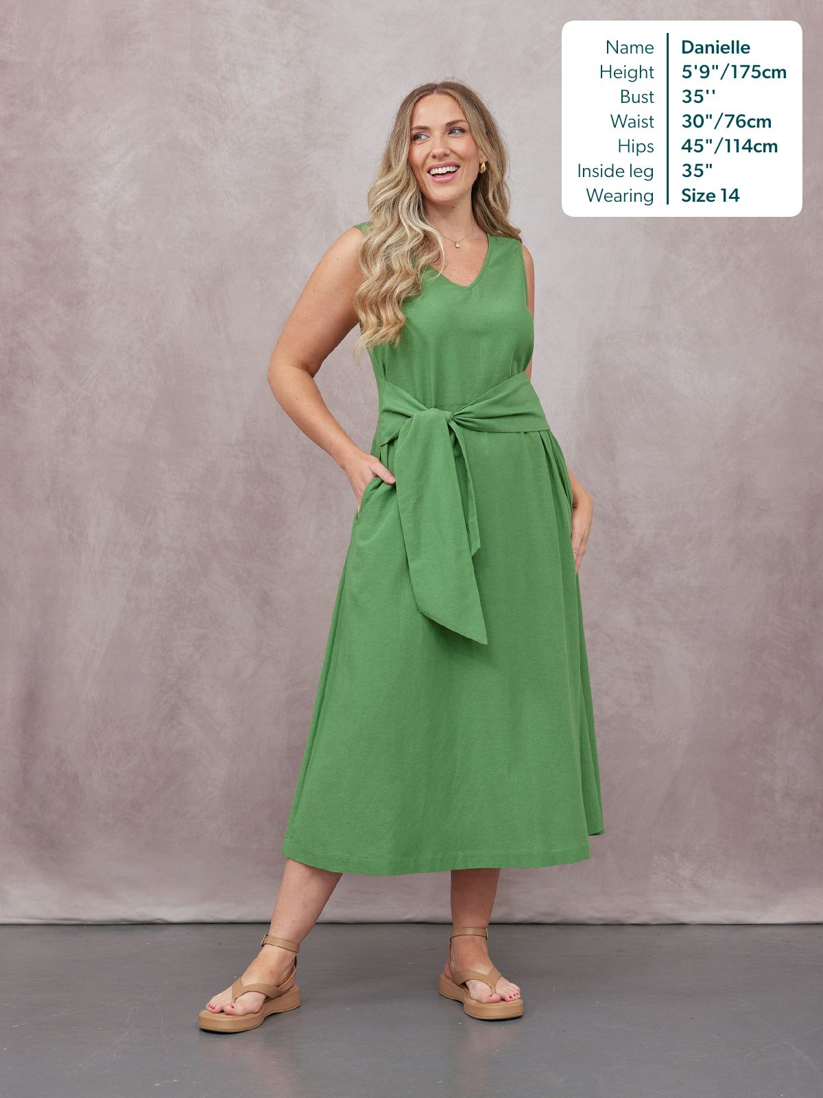 Ruth Sleeveless Tie Waist Dress - Green