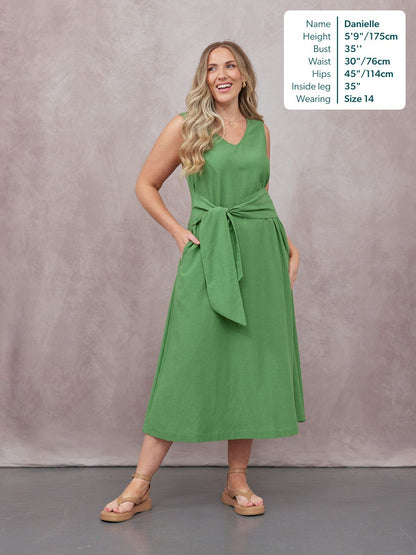 Ruth Sleeveless Tie Waist Dress - Green