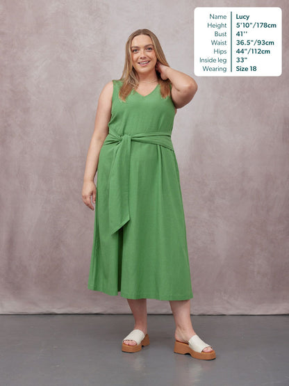 Ruth Sleeveless Tie Waist Dress - Green