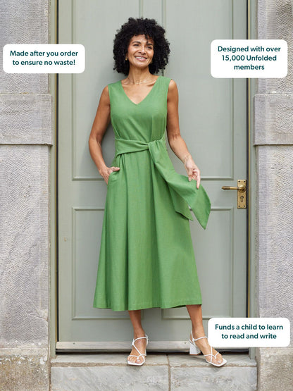 Ruth Sleeveless Tie Waist Dress - Green