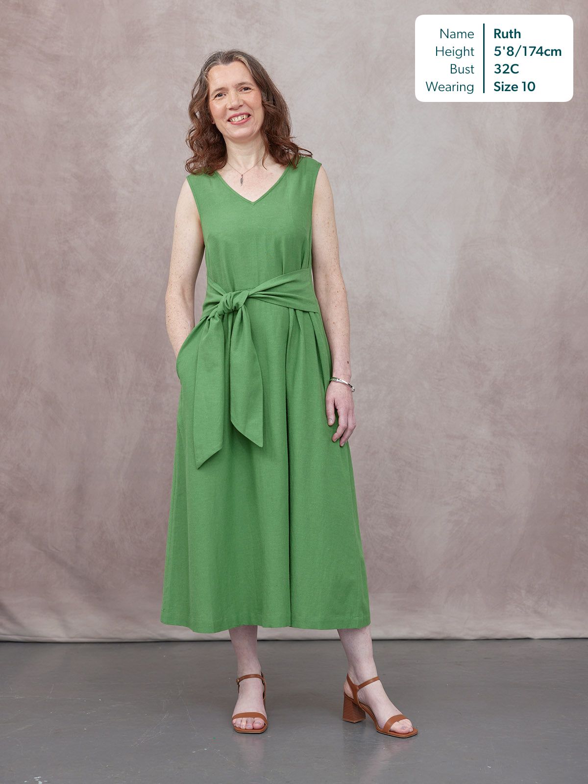 Ruth Sleeveless Tie Waist Dress - Green