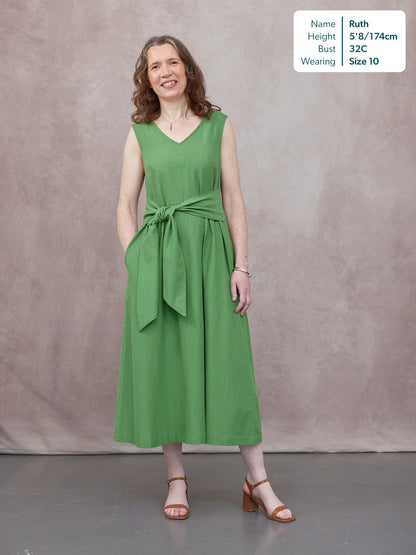 Ruth Sleeveless Tie Waist Dress - Green