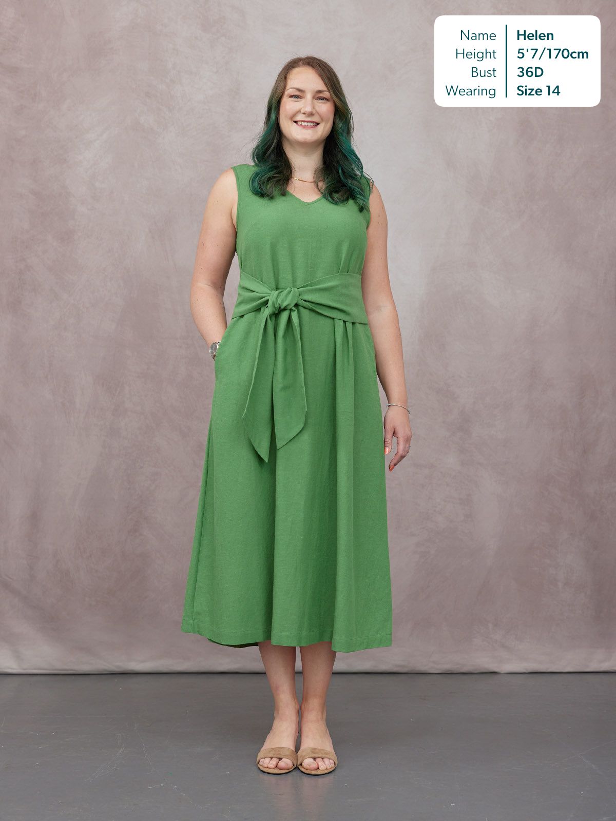 Ruth Sleeveless Tie Waist Dress - Green
