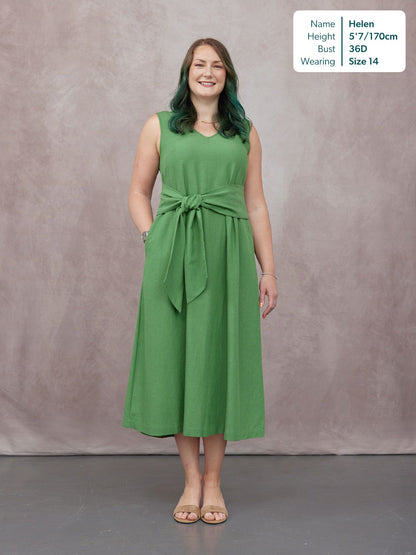 Ruth Sleeveless Tie Waist Dress - Green