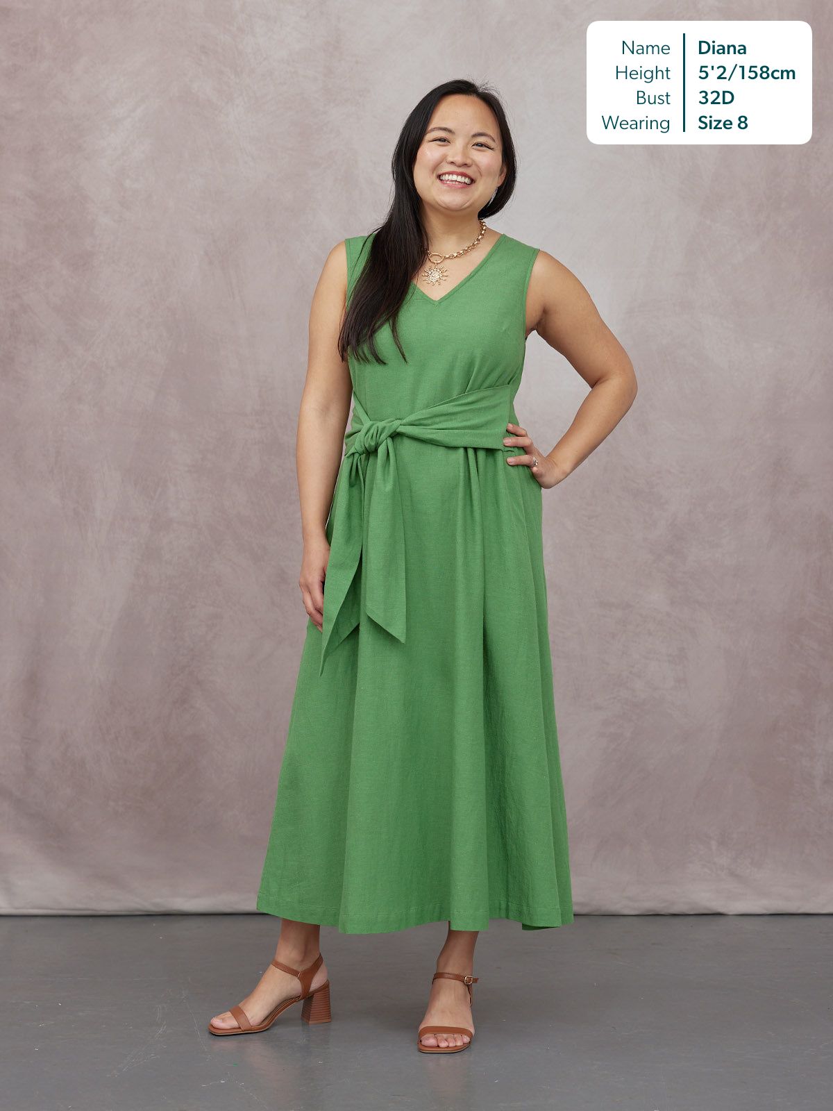 Ruth Sleeveless Tie Waist Dress - Green