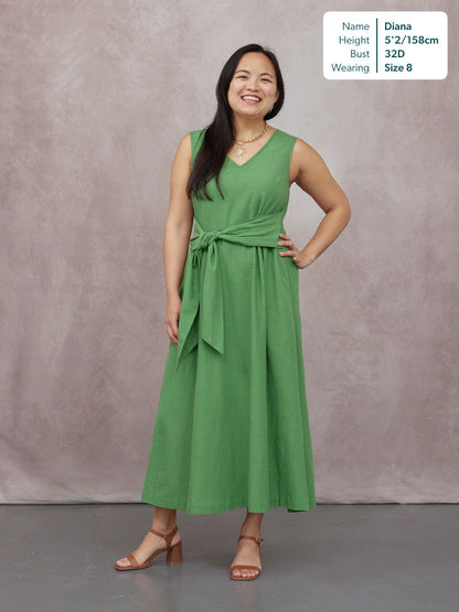 Ruth Sleeveless Tie Waist Dress - Green