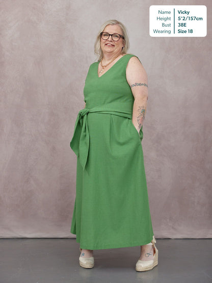 Ruth Sleeveless Tie Waist Dress - Green