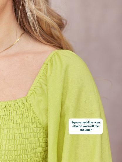 Sam Shirred Dress - Chartreuse